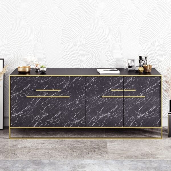 Aparador SIENA, bilaminado mármol negro con metal dorado, 180 cms.
