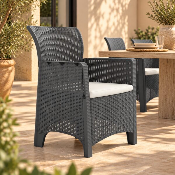 Sillón ILEÓN, polipropileno antracita, cojín beige