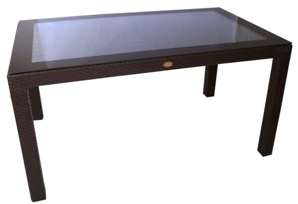 Mesa MIJAS, tapa de cristal, polipropileno marrón chocolate, 150 x 90 cms