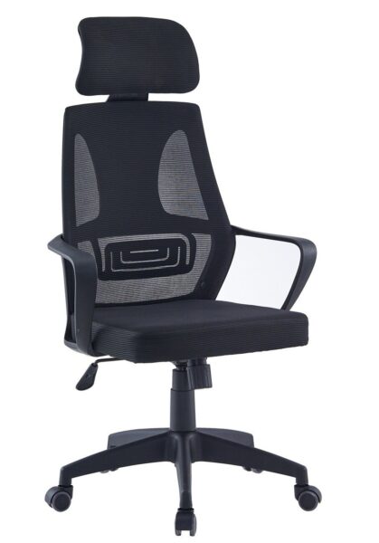 Sillón de oficina SETÚBAL, alto, negro, malla y asiento negro