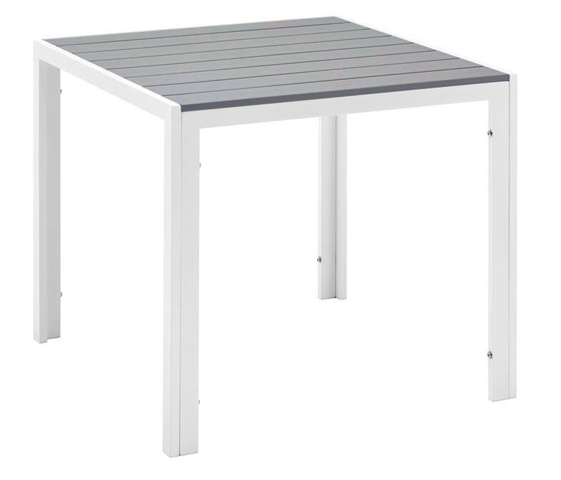 Mesa GARIBALDI, metal blanco, tablero polywood gris, 80 x 80 cms.