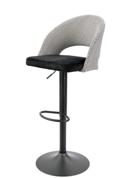 Taburete TEIDE, regulable, metal negro, tapizado pata de gallo con negro