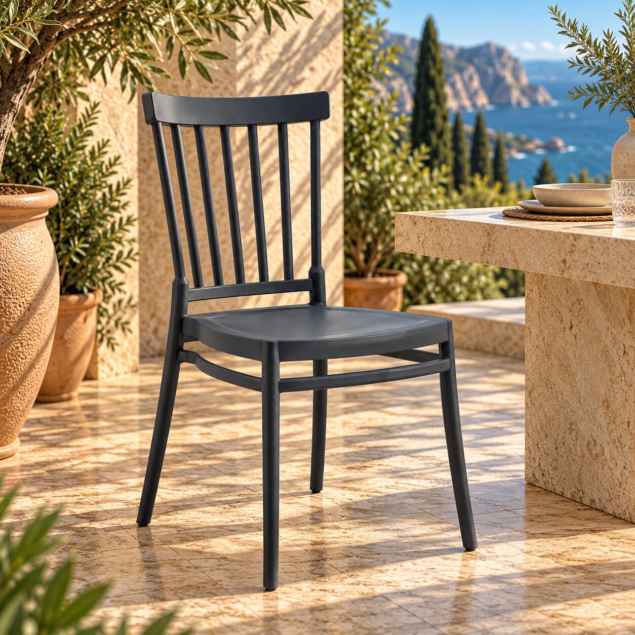 Silla MILOS NEW, apilable, tratamiento anti UV, polipropileno antracita