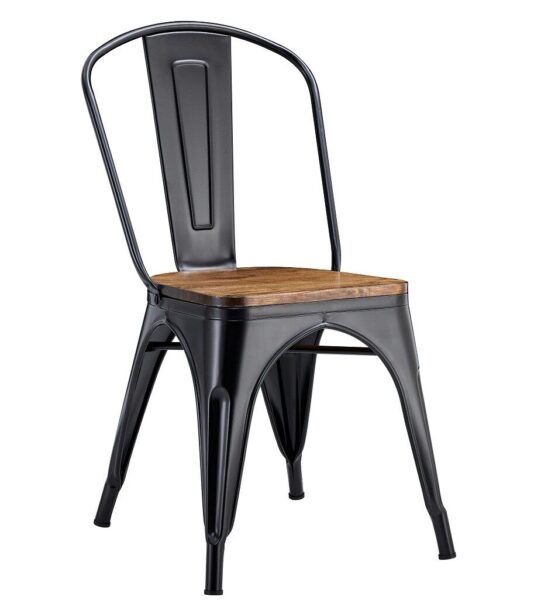 Silla TOL EK WOOD, acero, negra, asiento madera