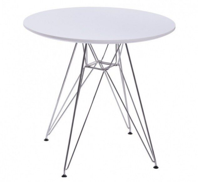 Mesa STAR, cromada, tapa blanca, 80 cms de diámetro
