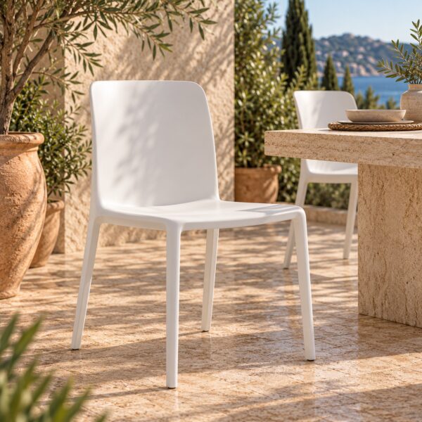 Silla CAPRICE, apilable, tratamiento anti UV, polipropileno blanco