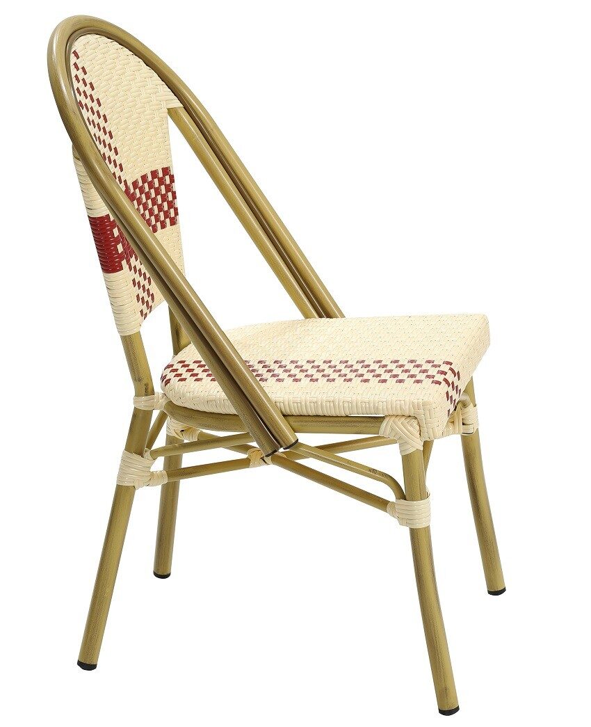 Silla GARNIER, apilable, aluminio, ratán beige y rojo